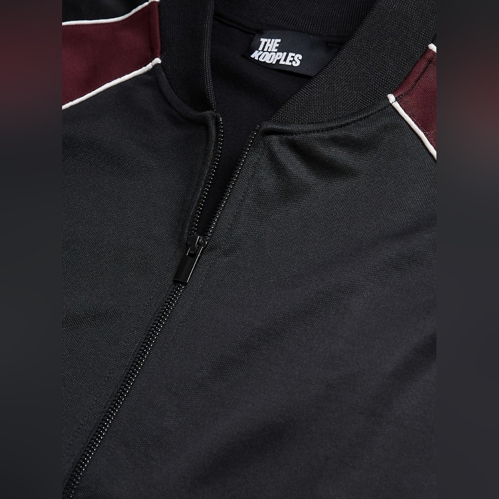 The Kooples Colorblock Zipped Sweatshirt Track Jacket Baseball Collar Silk Trim - Picture 6 of 11